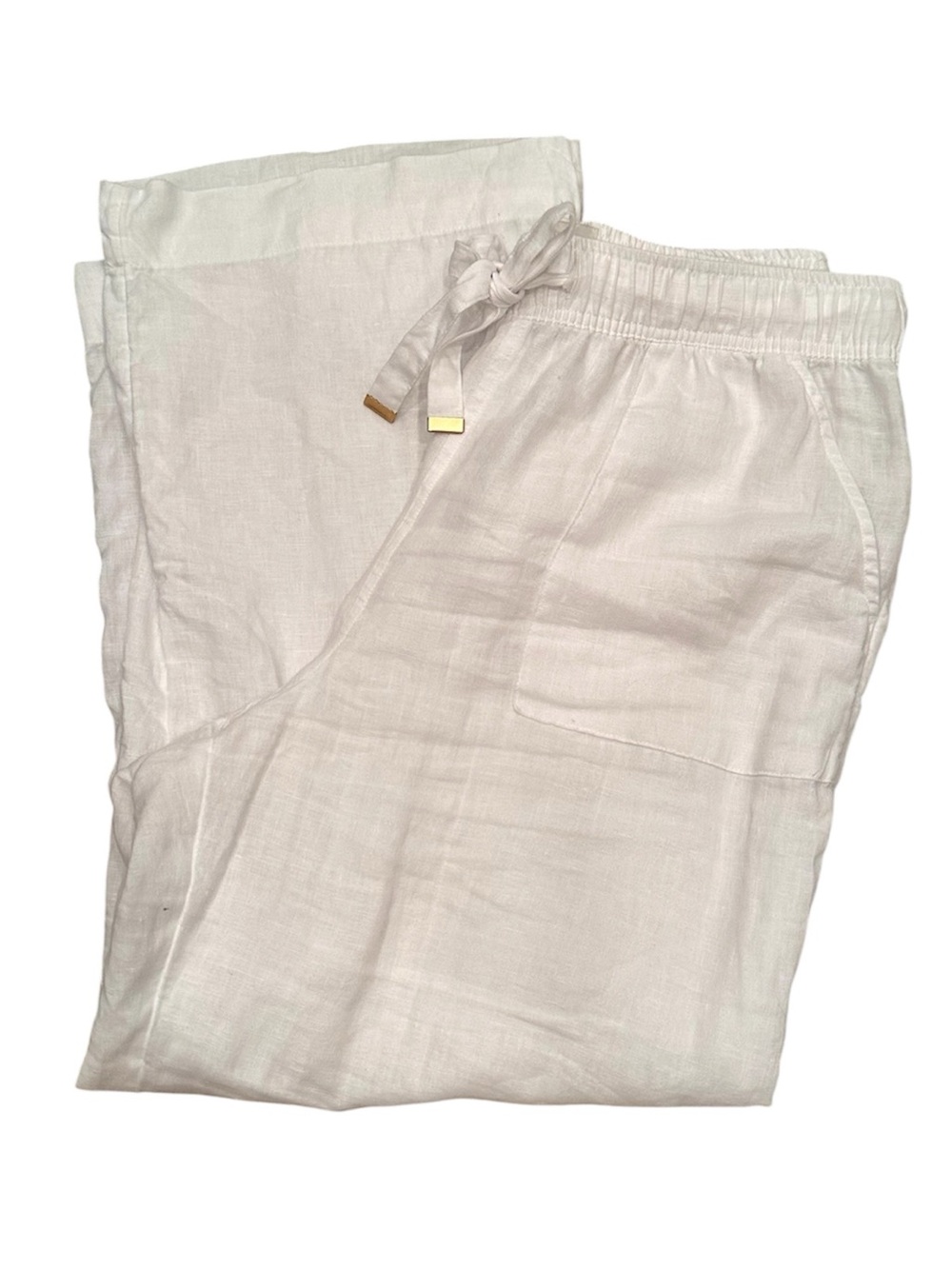Joie 100% Linen Lightweight Wide Leg Drawstring Pants Pockets Neutral Sz L